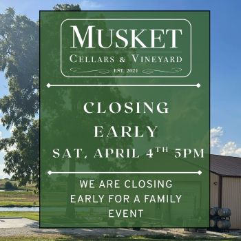 Closing early at 5:00 p.m. on Saturday, April 4th for an family event.
